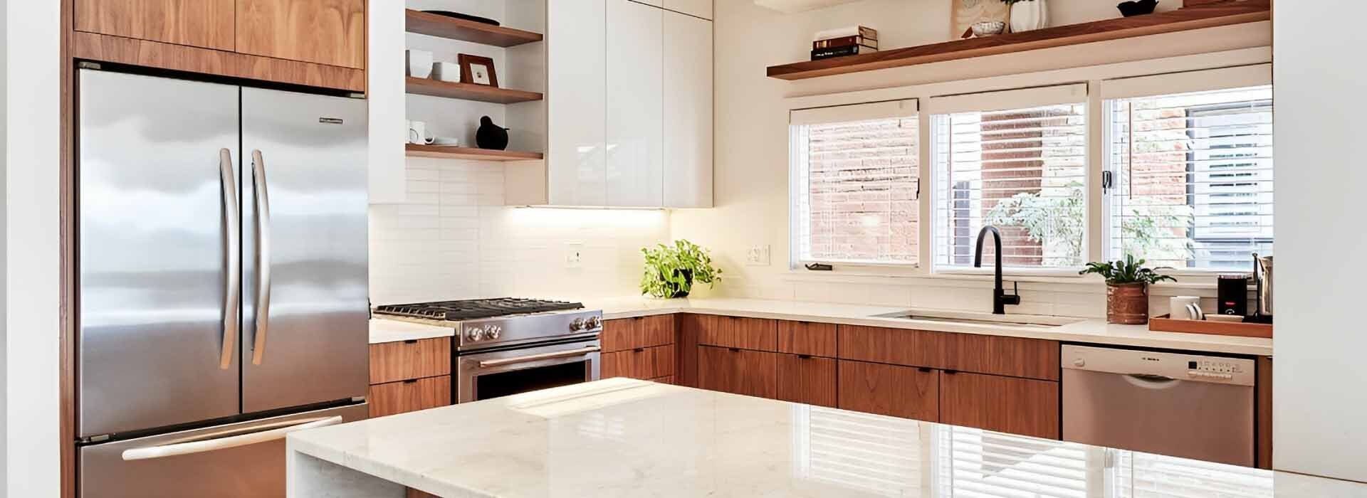 Kitchen with perspective of cabinets